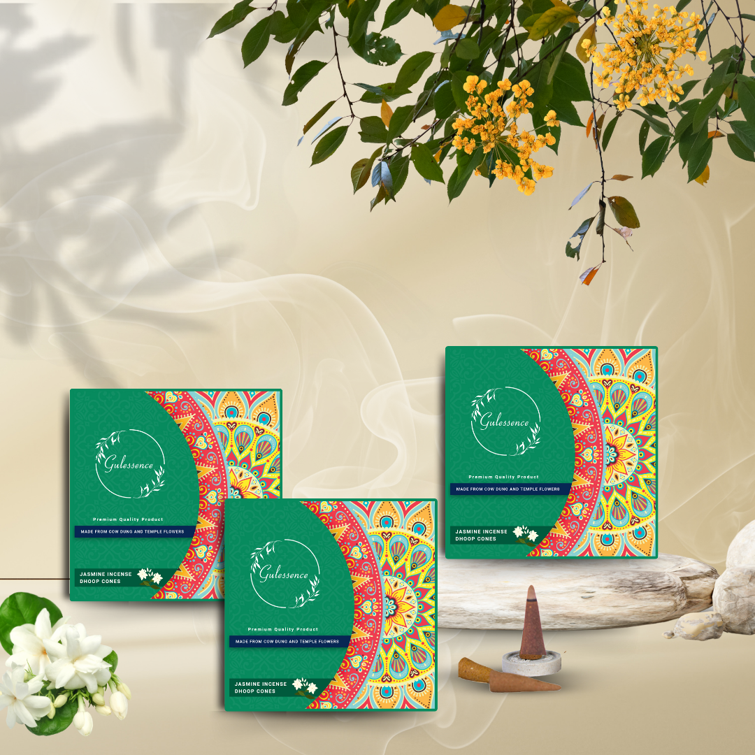 Jasmine Dhoop Cones | Made from Cow dung &amp; Temple Flower | Gulessence - Gulessence