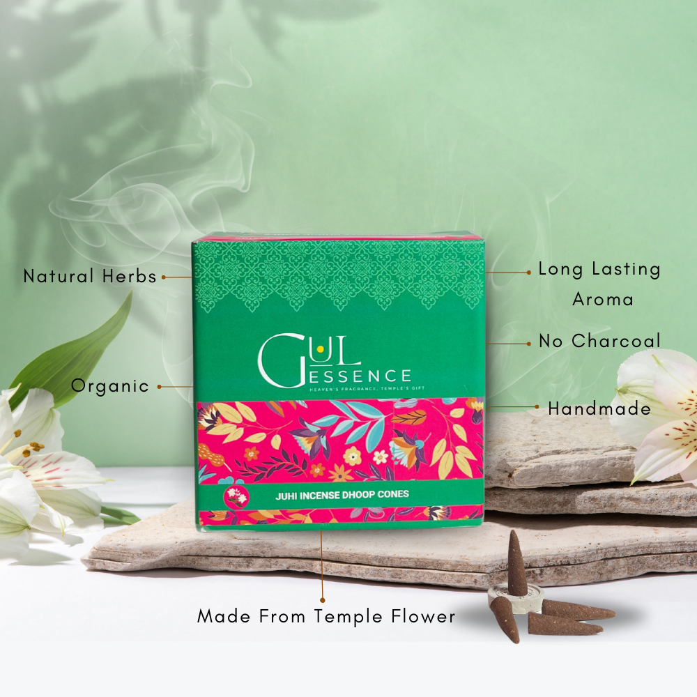 Juhi Dhoop Cones | Made from Temple Flower | Gulessence - Handmade dhoop cone texture showing temple flower and herb baseGulessence