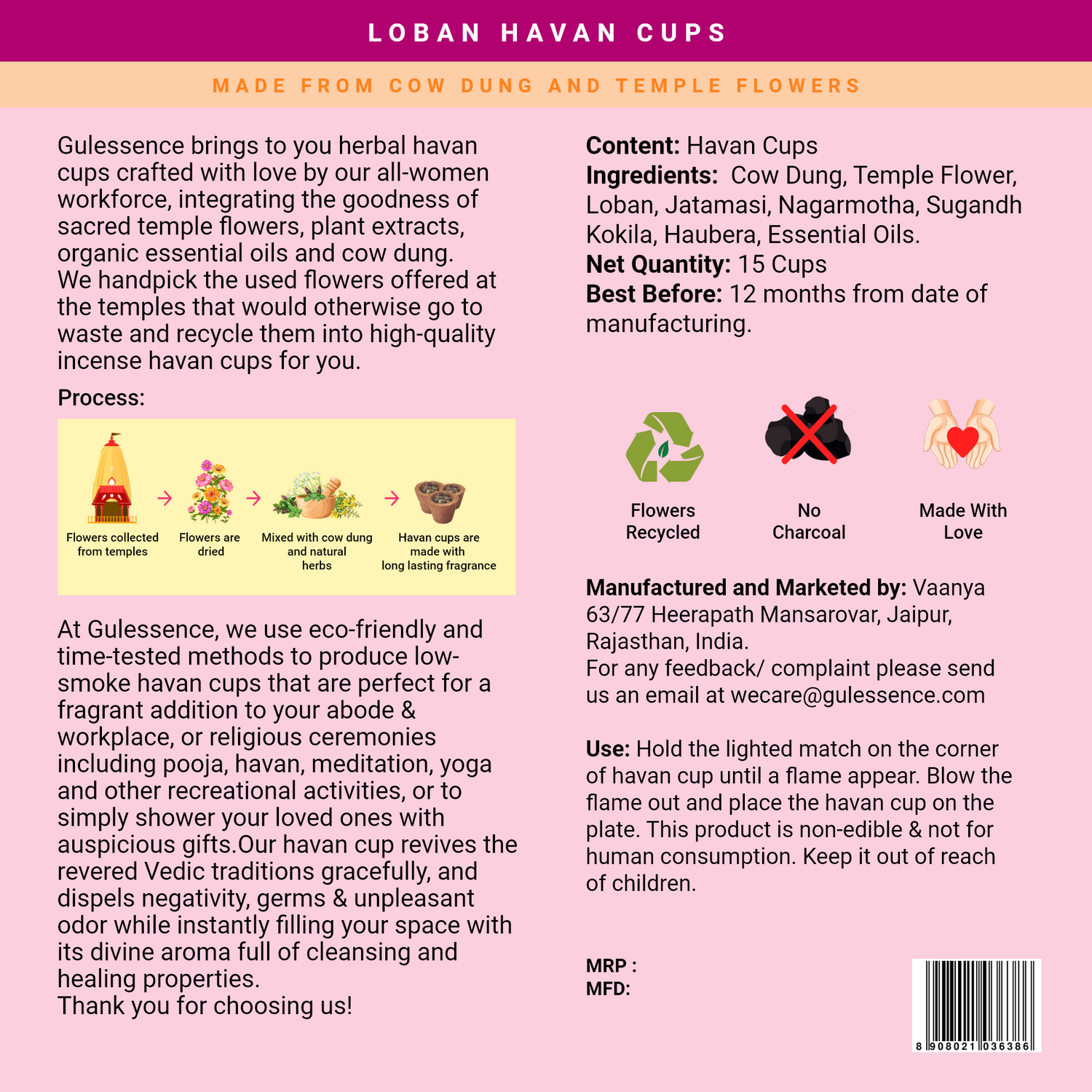 Loban Havan Cups | Made from Cow dung &amp; Temple Flower  |Gulessence - Gulessence