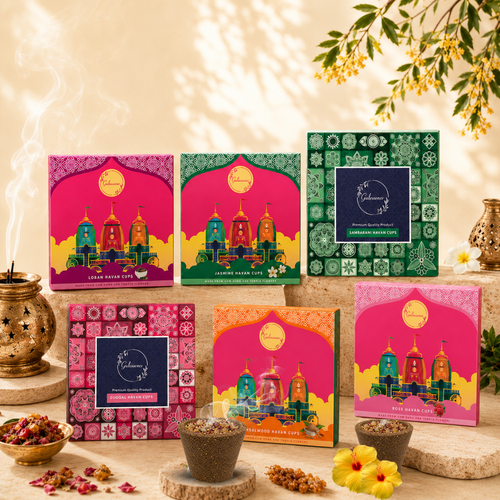 Gulessence Organic Havan Cups Combo – Pack of 6 | Rose · Jasmine · Loban · Guggal · Sambrani · Sandal | 90 Cups + Free Ceramic Plate