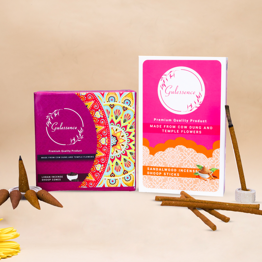Loban Dhoop cones & Sandalwood Dhoop sticks Petrichor - Made From Cowdung & Temple Flowers | Combo Boxes | Gulessence - Gulessence