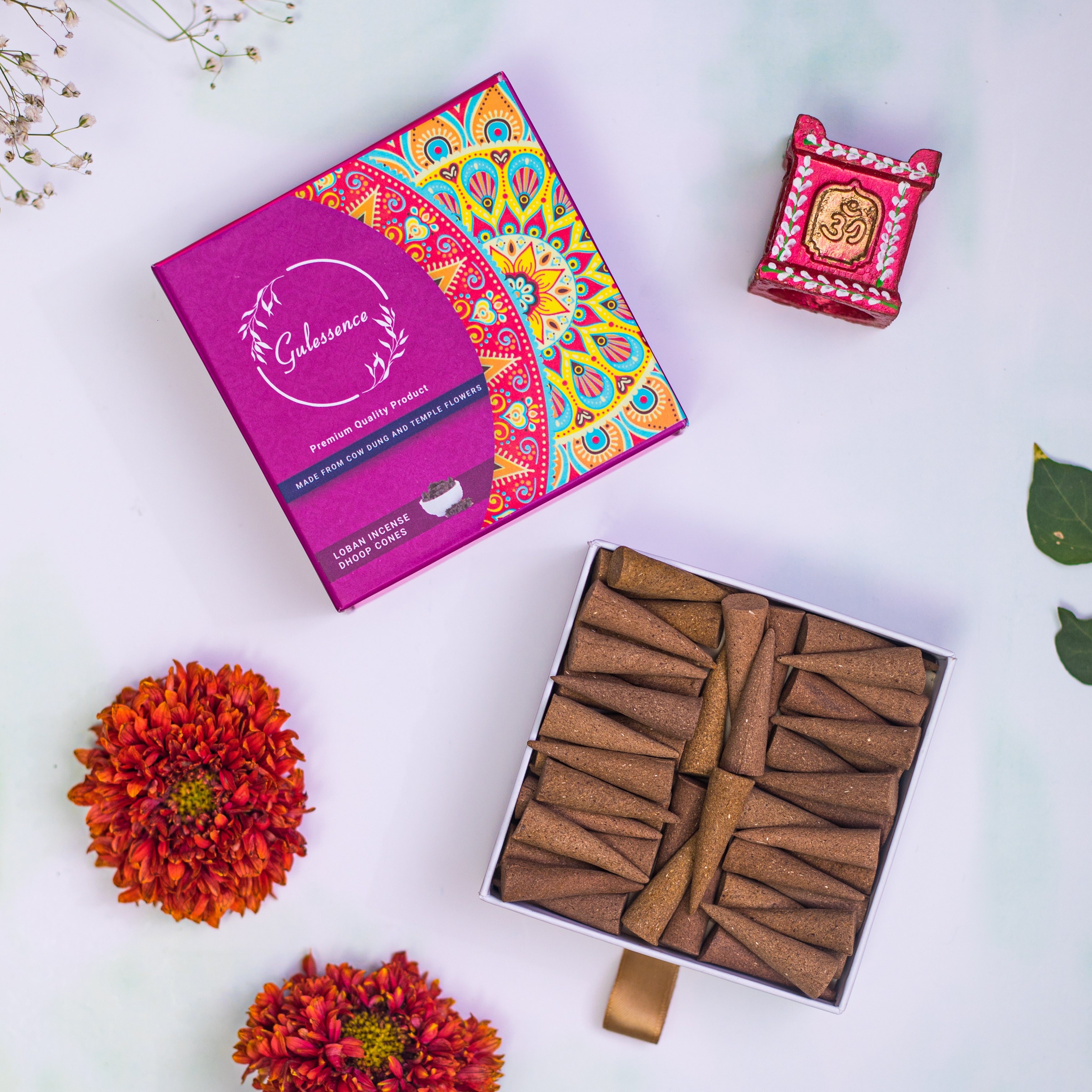 Loban Dhoop cones &amp; Sandalwood Dhoop sticks Petrichor - Made From Cowdung &amp; Temple Flowers | Combo Boxes | Gulessence - Gulessence