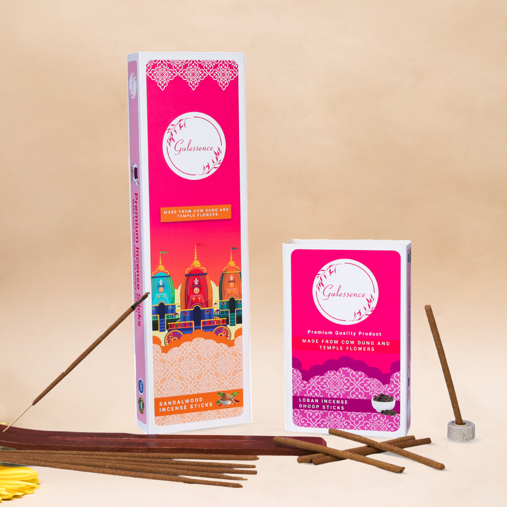 Sandalwood Incense Sticks &amp; Loban Dhoop sticks Petrichor - Made from Cow dung &amp; Temple Flowers | Combo Boxes | Gulessence - Gulessence