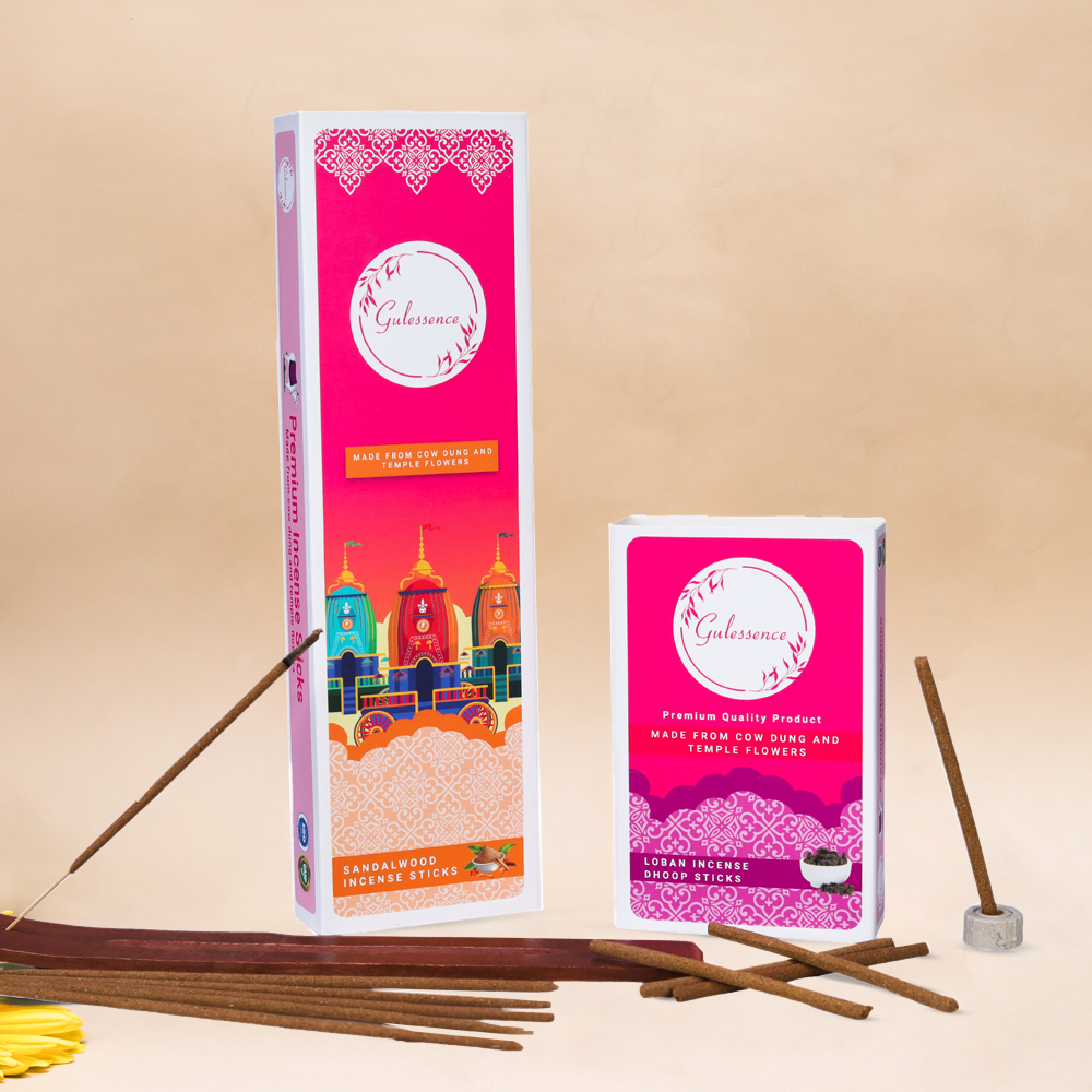 Sandalwood Incense Sticks & Loban Dhoop sticks Petrichor - Made from Cow dung & Temple Flowers | Combo Boxes | Gulessence - Gulessence