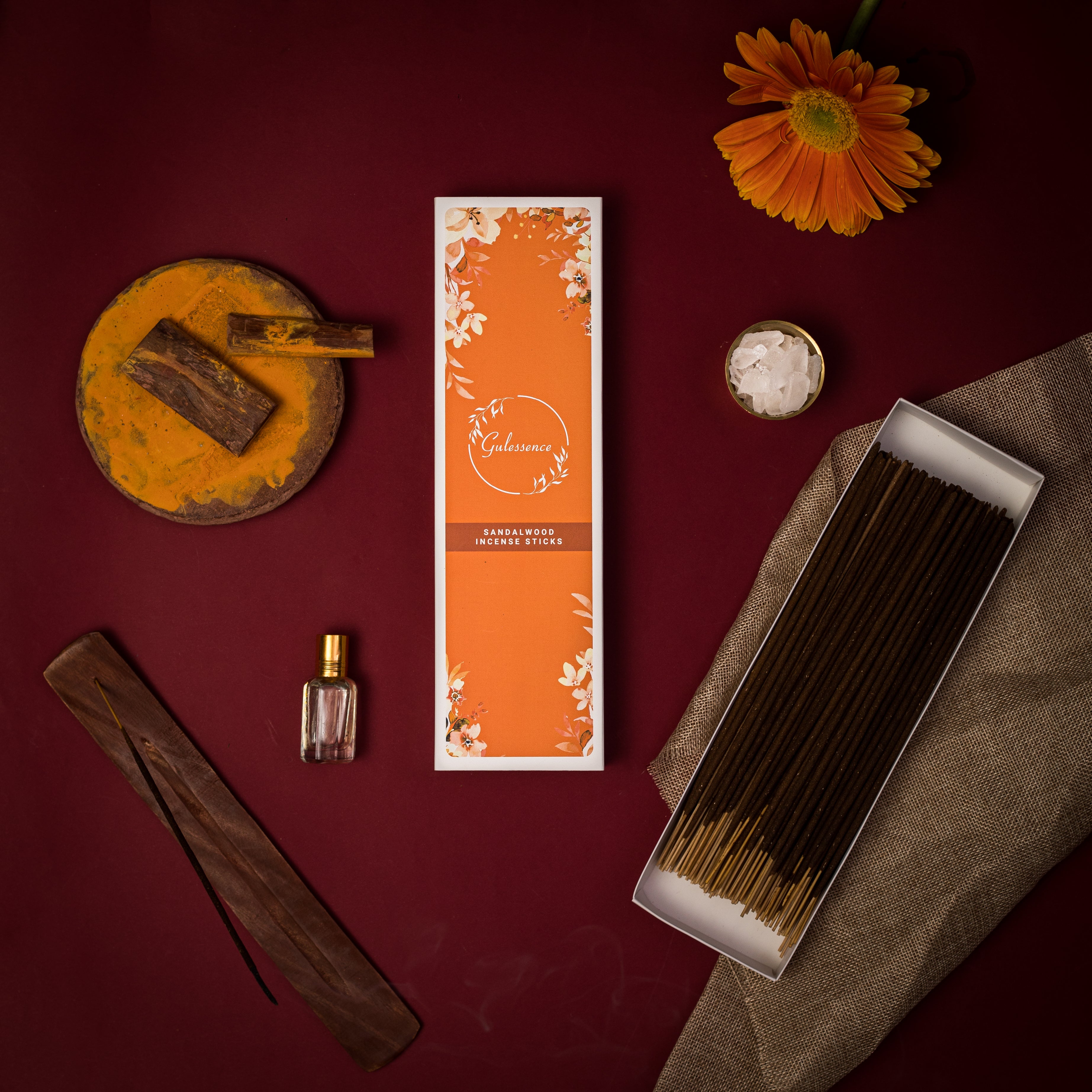 Sandalwood Incense stick &amp; Oudh Dhoop sticks Petrichor - Made from Temple Flowers | Combo Boxes | Gulessence - Gulessence