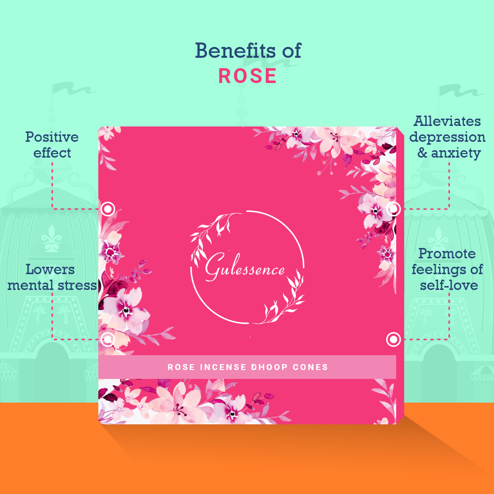 Rose Dhoop Cones | Made from Temple Flower | Gulessence - GulessenceRose Dhoop Cone used in home puja setting | Gulessence
Rose Dhoop Cones box open showing 40 cones | Gulessence