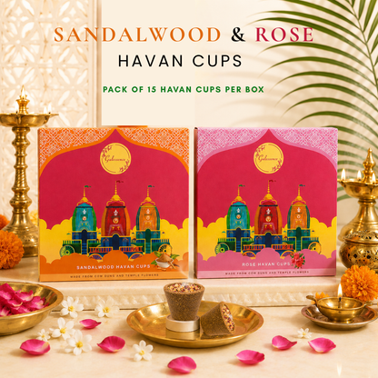 Rose &amp;amp; Sandalwood Havan Cups – Pack of 2 | Charcoal-Free, Made from Cow Dung &amp;amp; Temple Flowers