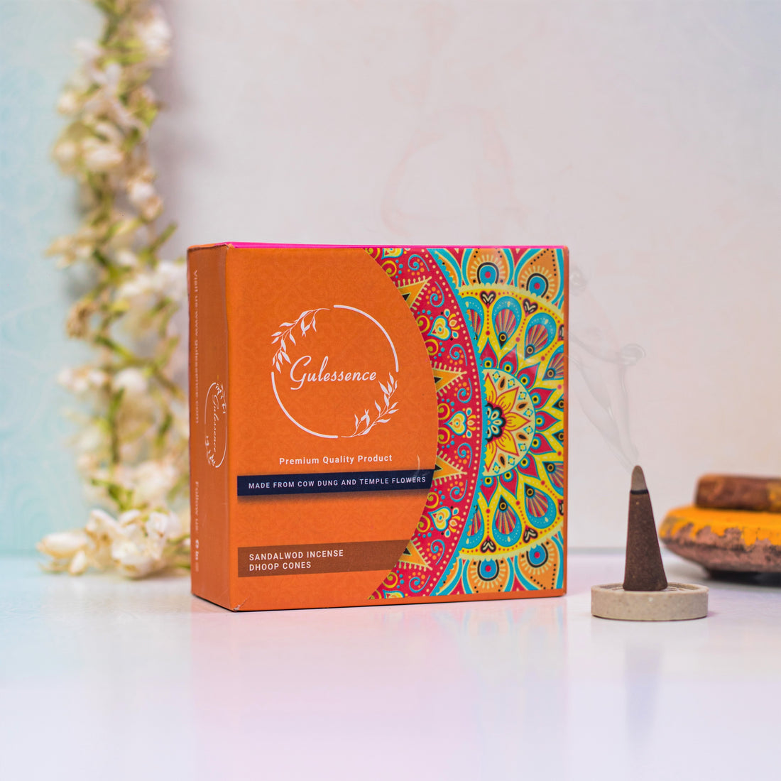 Sandalwood Dhoop Cones | Made from Cow dung & Temple Flower | Gulessence - Gulessence
