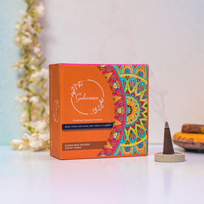 Sandalwood Dhoop Cones | Made from Cow dung & Temple Flower | Gulessence