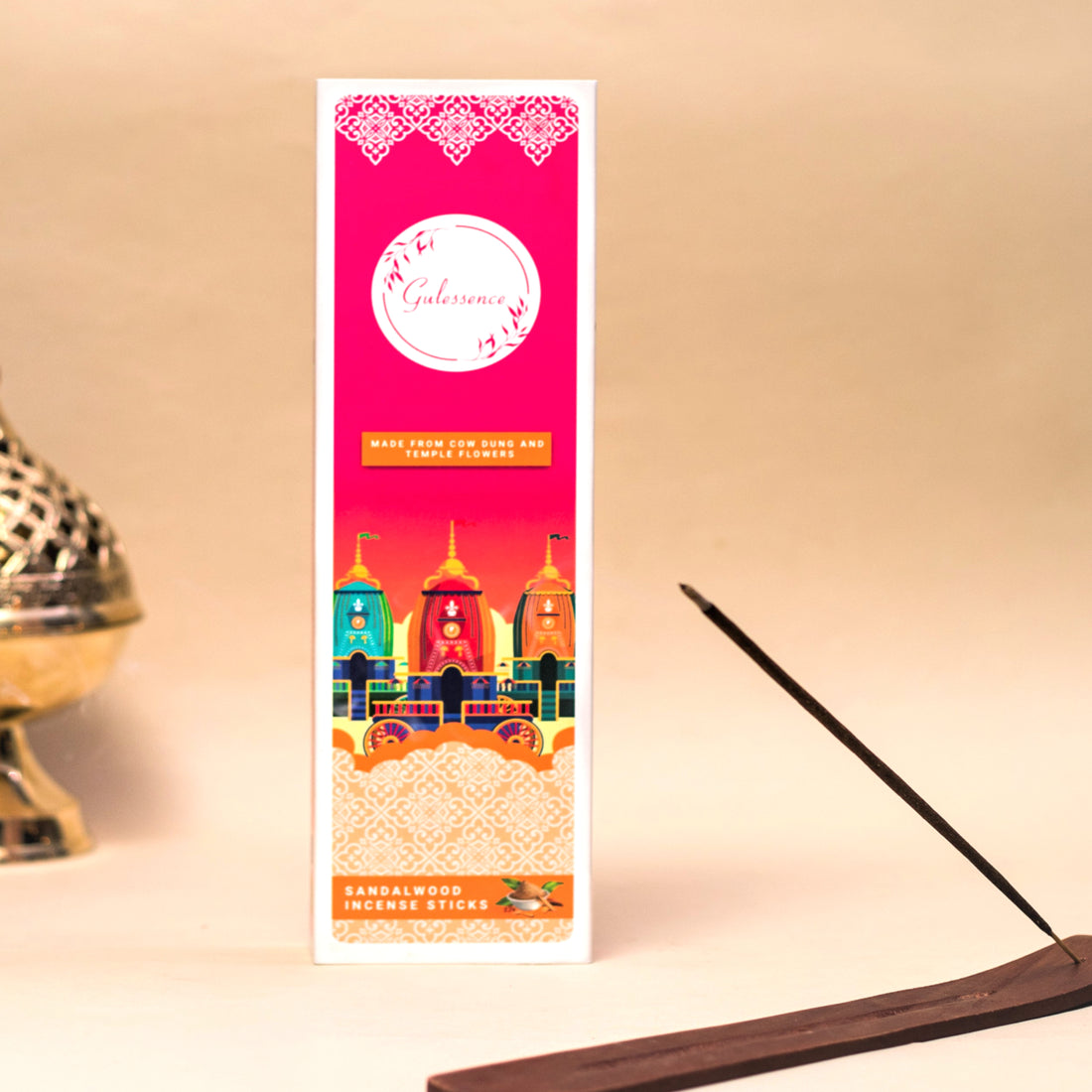 Gulessence  Sandal, Jasmine ,Rose Incense Sticks with Free Incense Holder | Pack of 3 (40 Incense Sticks Each Box)