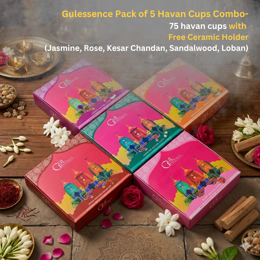 Gulessence Pack of 5 Havan Cups Combo with Free Ceramic Holder| Pack of 5 - Gulessence