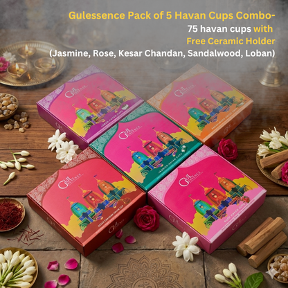 Gulessence Pack of 5 Havan Cups Combo with Free Ceramic Holder| Pack of 5 - Gulessence