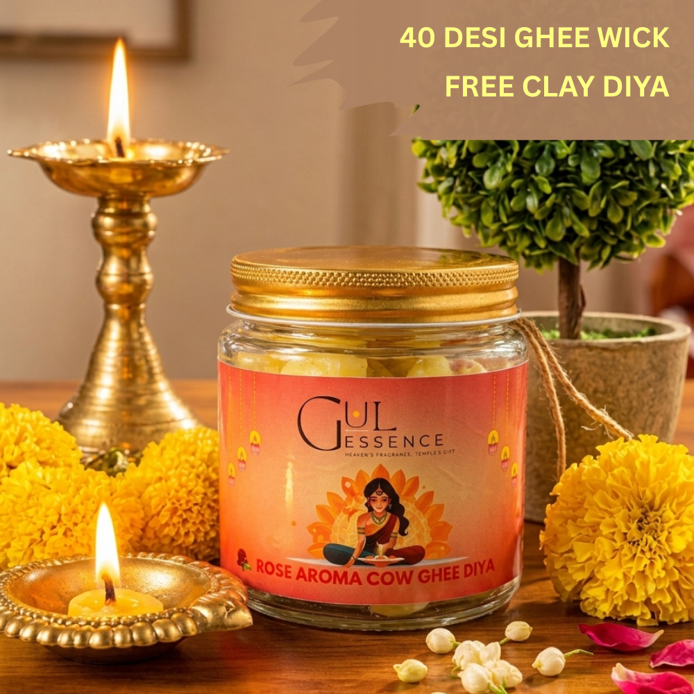 Desi Cow 40 Ghee Wick for Pooja -Rose Aroma | Gulessence - Gulessence