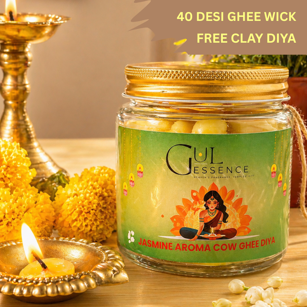 Desi Cow 40 Ghee Wick for Pooja – Jasmine Aroma | Gulessence - Gulessence