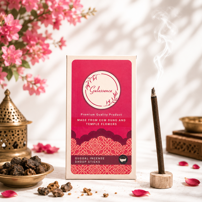 guggal bambooless dhoop stciks- made from cow dung and temple flowers - gulessence