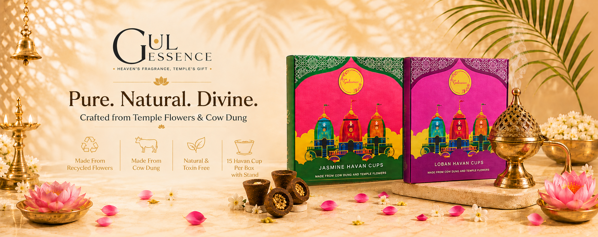 Gulessence Cow dung Havan Cup with dhooni