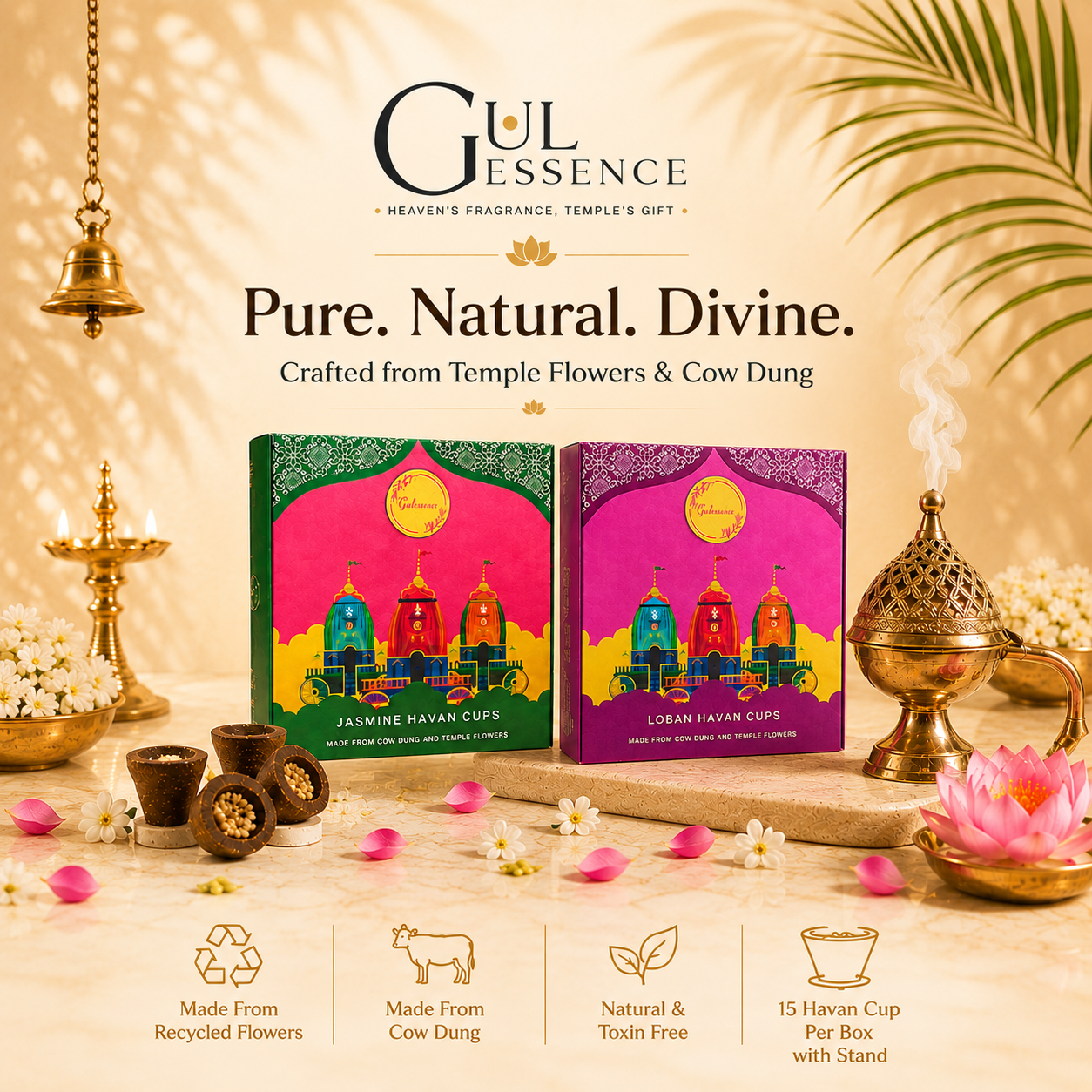 Gulessence Cow dung Havan Cup combo with dhooni 