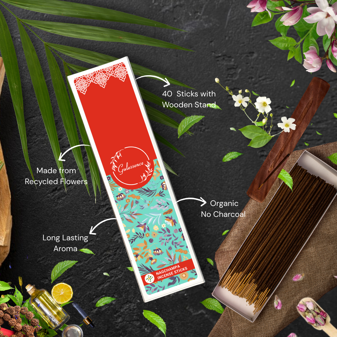 Nagchampa Incense Sticks With Free Incense Holder| Made from Temple Flower | Gulessence - Gulessence