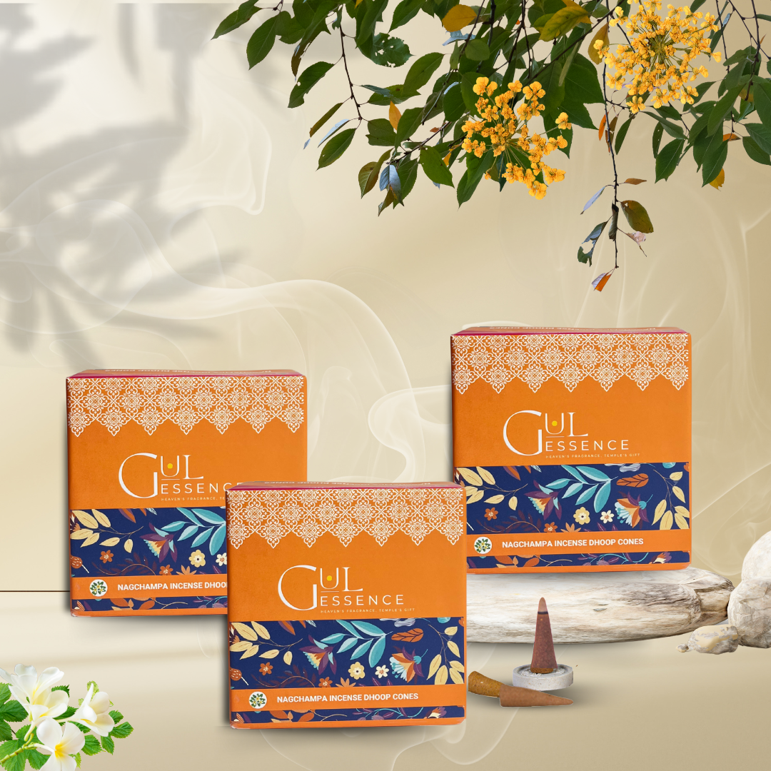 Nagchampa Dhoop Cones | Made from Temple Flower | Gulessence - Gulessence-pack of 3 dhoop cones