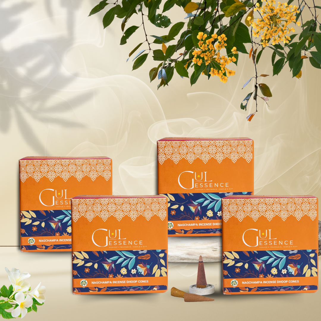Nagchampa Dhoop Cones | Made from Temple Flower | Gulessence - Gulessence pack of 4