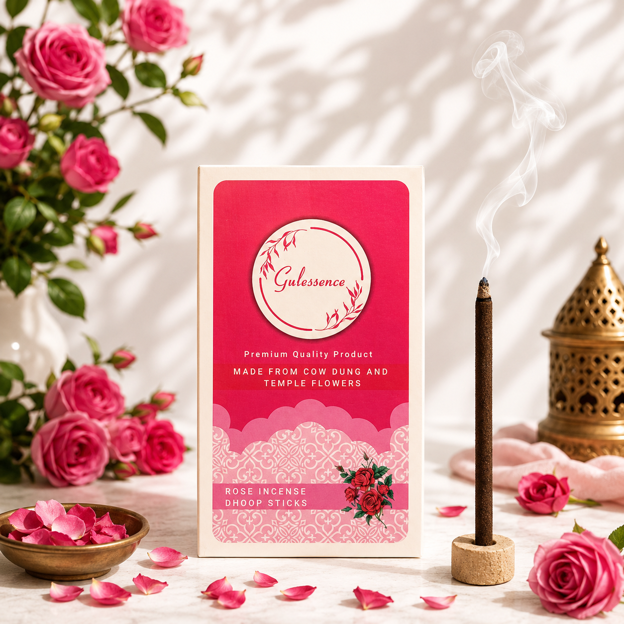 rose dhoop sticks - cow dung &amp; temple flowers