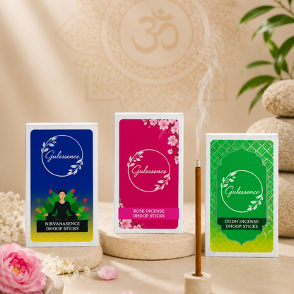Gulessence Oudh · Rose · Nirvanasence Bambooless Dhoop Sticks Combo – 120 Sticks + Ceramic Holder - Gulessence