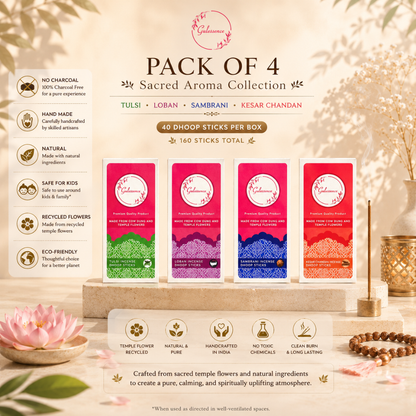 Gulessence Tulsi, Loban, Kesar Chandan &amp; Sambrani Bambooless Dhoop Sticks Combo – 120 Sticks + Ceramic Holder - Gulessence